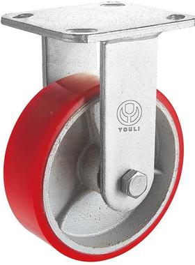 重型脚轮8EOJ寸刹铁芯红色聚氨酯耐磨耐压耐脚承红色边轮重pu材质