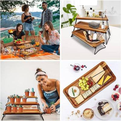 相思木置物架铁ZFV框架可改层收竹餐架户外三食物摆放木盘质点心