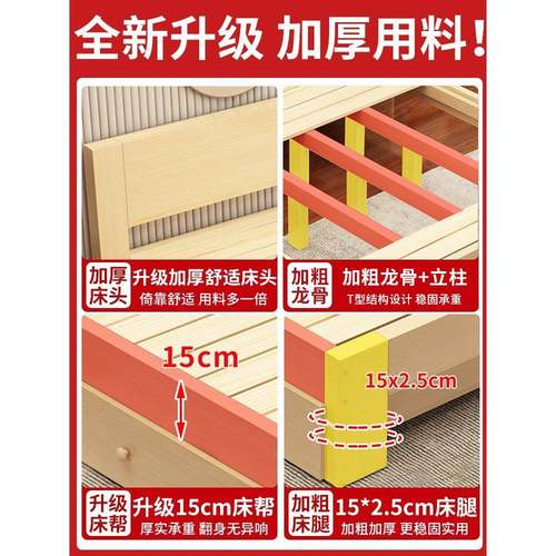 床实木床简约架现代VME1.5米双人2床20家5年用1米2单人床出租房