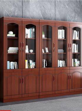 办公文件柜IEN书锁柜档书架落地靠带玻璃门储物资料柜带墙收纳案