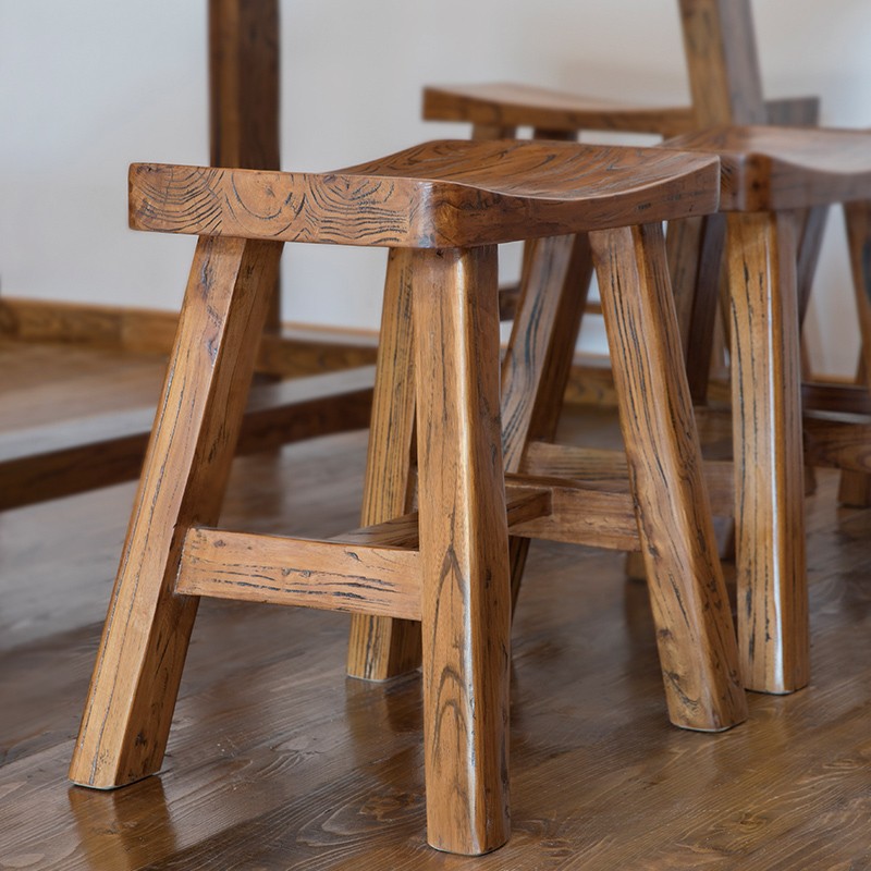 老榆木餐凳实木家用方板凳时尚元宝凳简约换鞋马鞍凳原木凹面