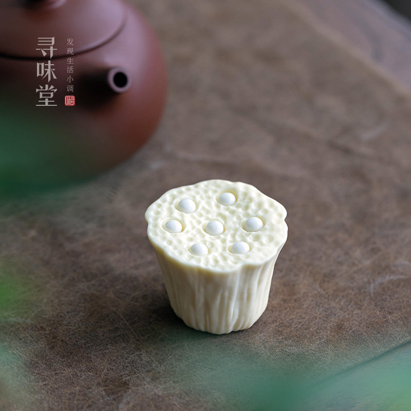 手工莲蓬陶瓷盖置创意壶盖托 茶桌小摆件茶宠家用功夫茶道配件