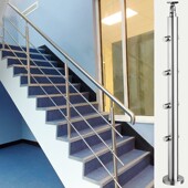 不锈钢304侧装 阳台围栏 圆管楼梯扶手立柱 拉丝栏杆 定制玻璃护栏