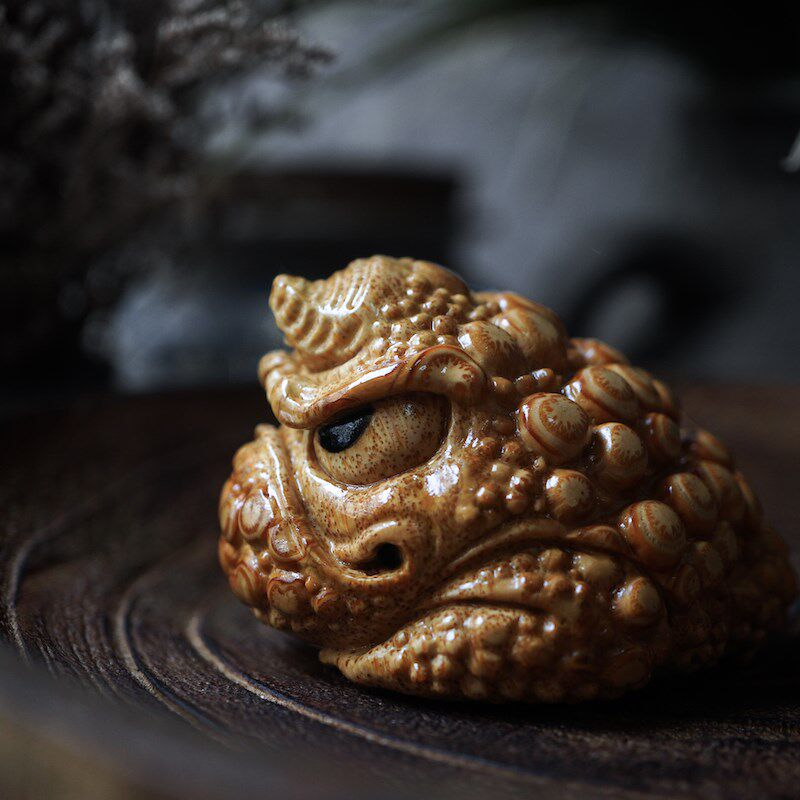 李全老师作品恶霸金蟾竹根雕手把件招财文玩茶宠天然老料手工摆件