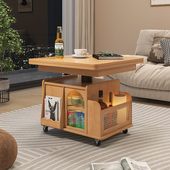 升降茶几可移动边几推车茶台实木边柜带轮茶桌多功能折叠餐桌两用