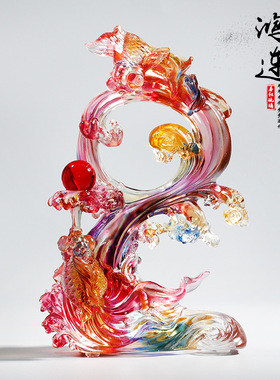 琉璃鱼摆件工艺品店铺开业乔迁新居年年有余礼品客厅电视柜装饰品