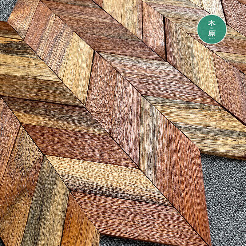 实木鱼骨纹马赛克背景墙清新原木风酒店餐厅民宿玄关电视墙面装饰