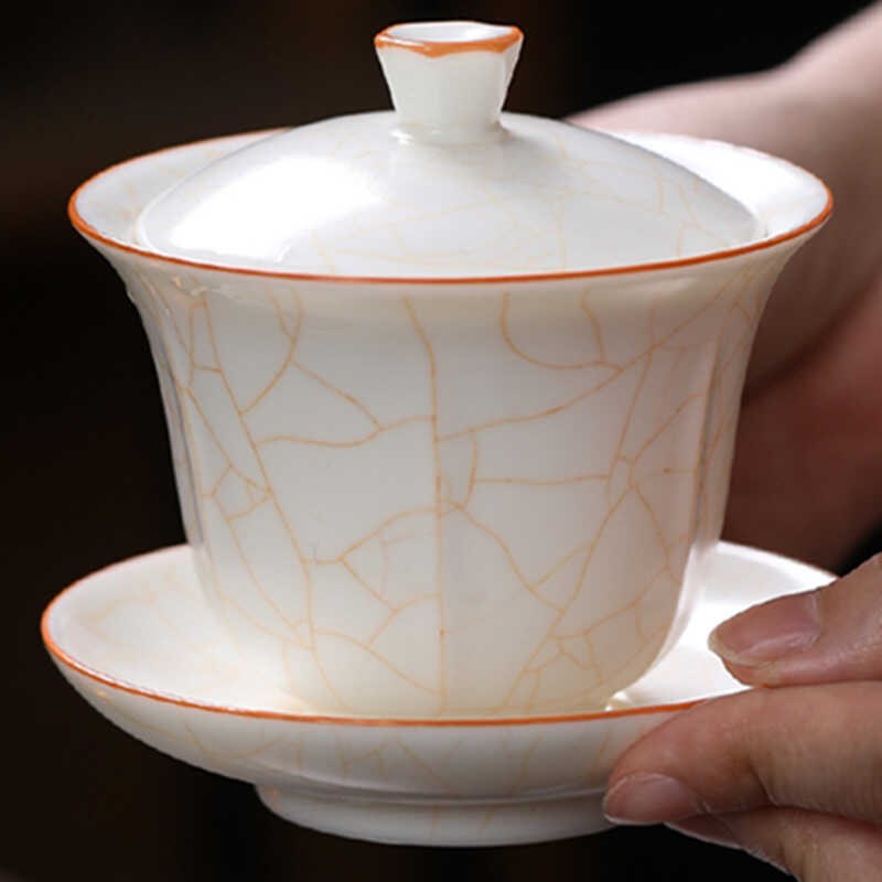 盖碗茶具泡茶白瓷盖杯茶杯汝窑开片不烫手单个功夫茶壶高档羊脂玉