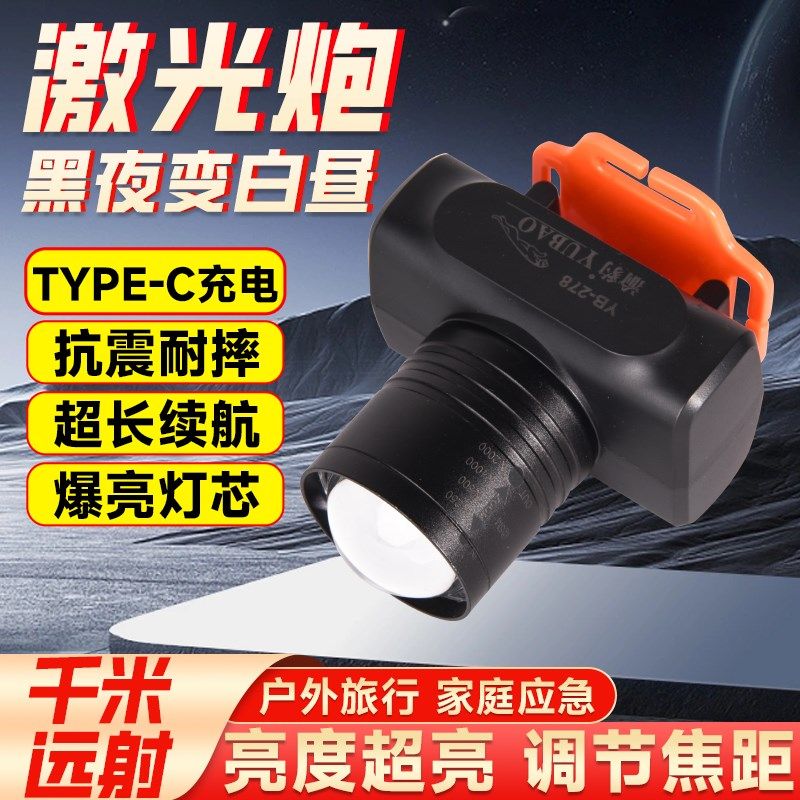 2024K12强光充电超亮头戴式头灯钓鱼专用变焦超长续航矿灯