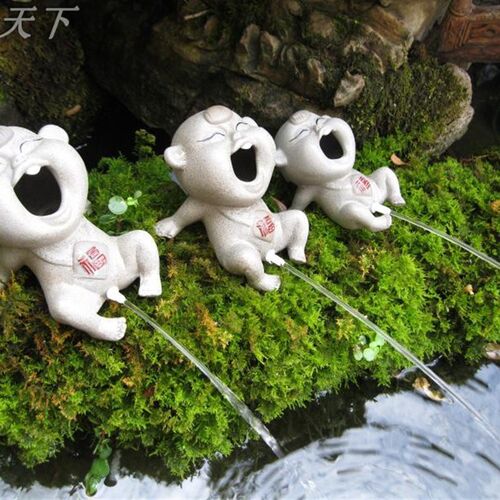 假山流水喷泉摆件水族鱼缸配件创意陶瓷撒尿福娃山水盆景家居造景