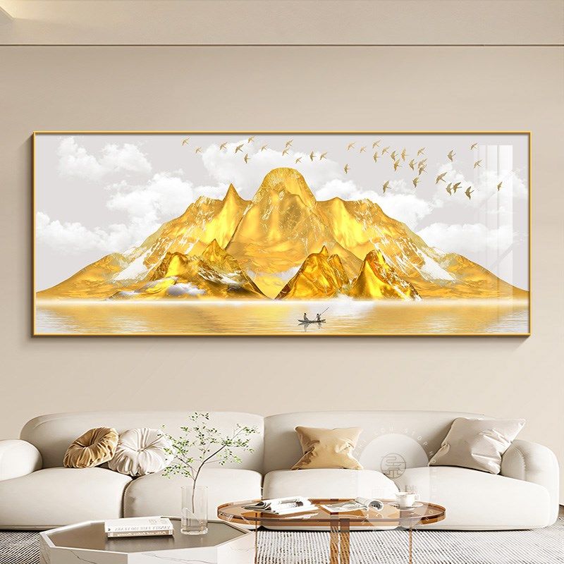 背靠客厅尺寸挂画金山壁画山水画金山日照背景墙聚财大装饰画沙发