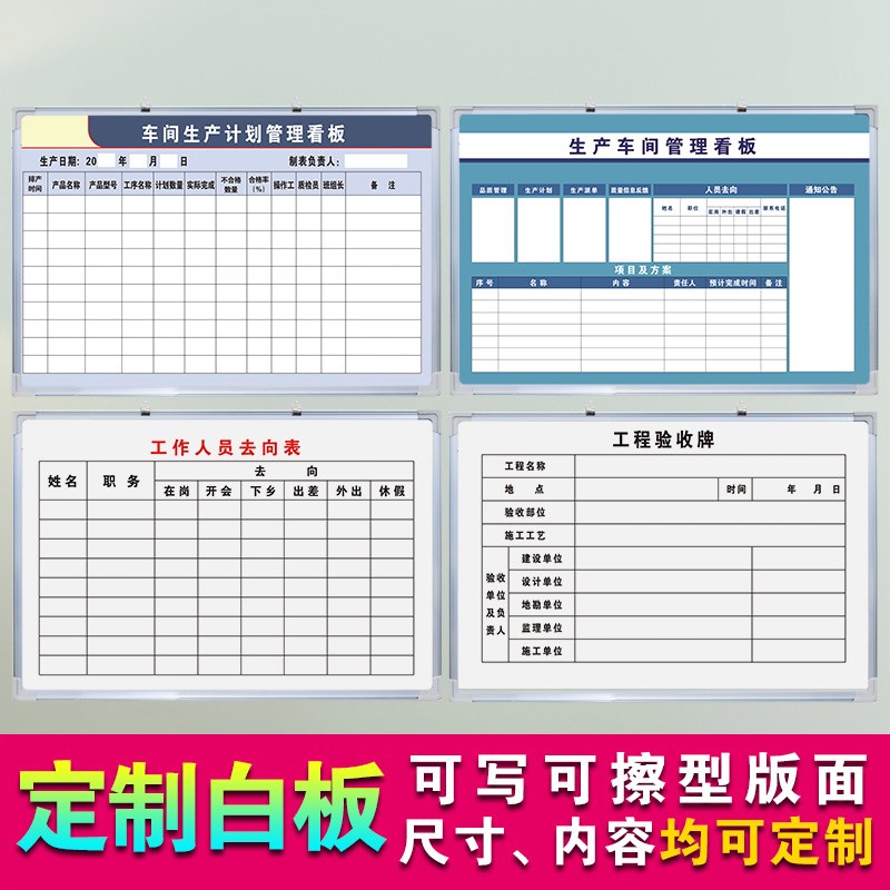 病房日志一览表白板定制内容铝合金边框写字板磁板工厂车间生产管