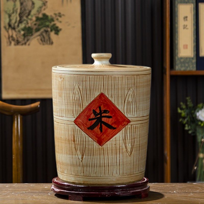 健康陶瓷米缸米桶家用20斤30斤50斤储米箱密封带盖面缸油缸腌菜缸