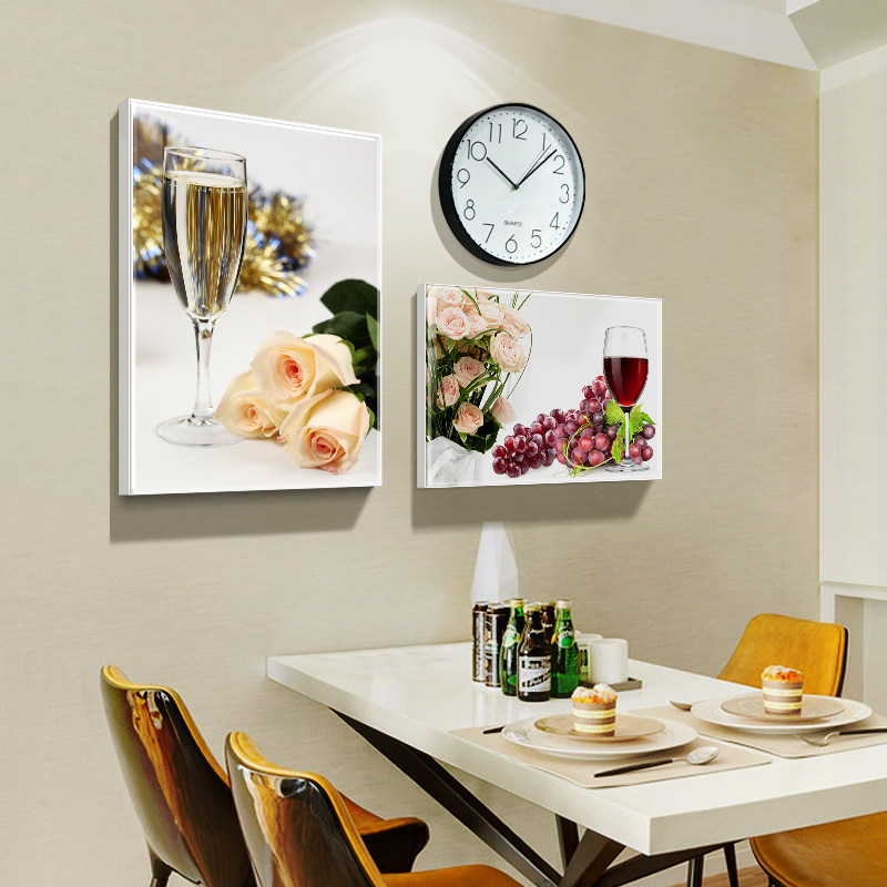 餐厅墙面装饰画无框画挂钟现代简约挂画三联钟表装饰画壁画三件套