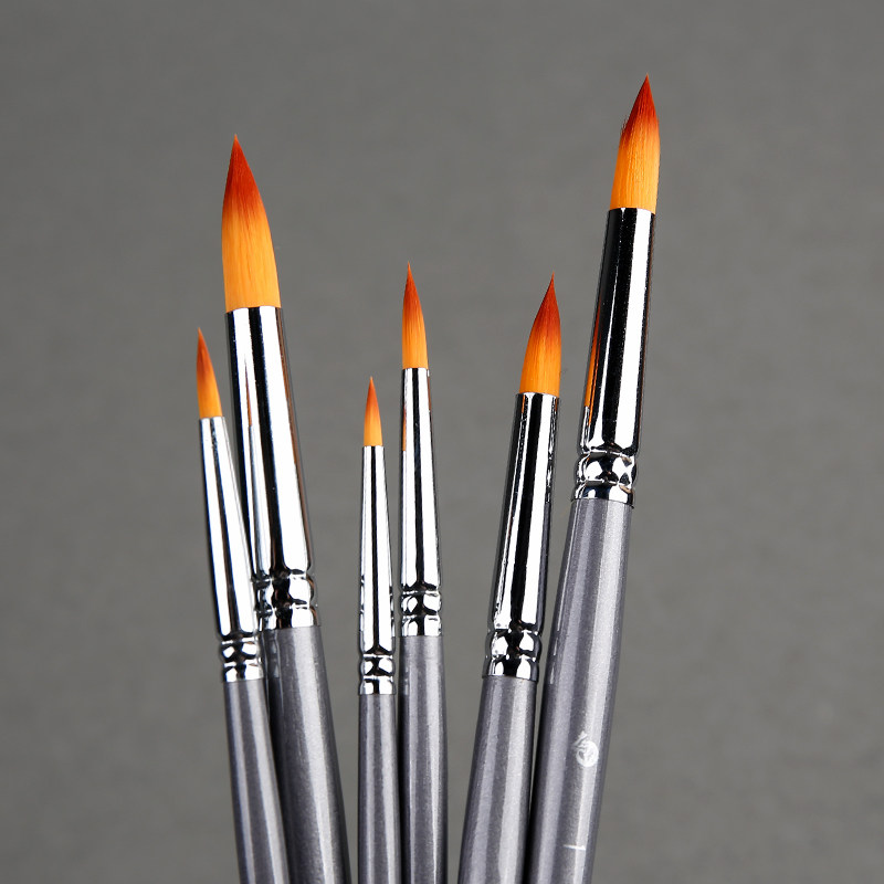 左绘6支尼龙水彩画笔尖头水粉画笔圆头水彩笔水粉油画丙烯画笔套