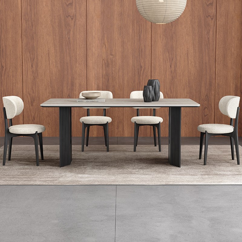 中古黑色实木餐桌长方形现代极简设计师款小户型全托洞石岩板餐桌