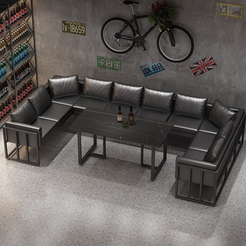 卡座沙发组合小酒馆工业风复古皮革烧烤店咖啡厅商用餐桌酒吧桌椅