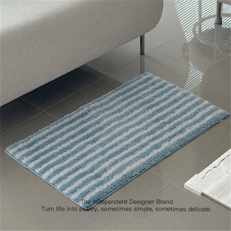 黑白横条纹簇绒植绒地毯客厅卧室地垫简约风吸水速干加厚防滑地毯