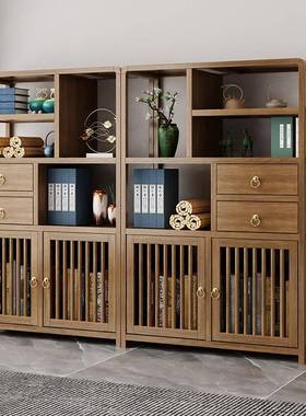 实中木博古架橡胶木置物架茶式柜子具书架落REH地客厅茶室摆件储