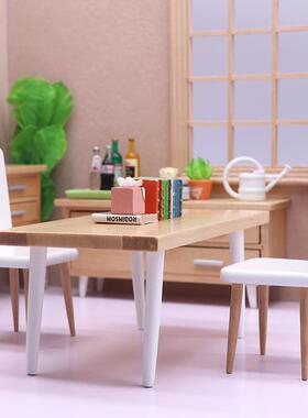 模1：12迷你娃屋家具DOLLH娃OUSE型摆件12分VLY现代仿真厨房桌椅