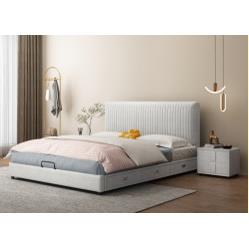 轻奢油风布艺床现代LWAm简约奶户型1.8科技布小双人床1.5m单人床