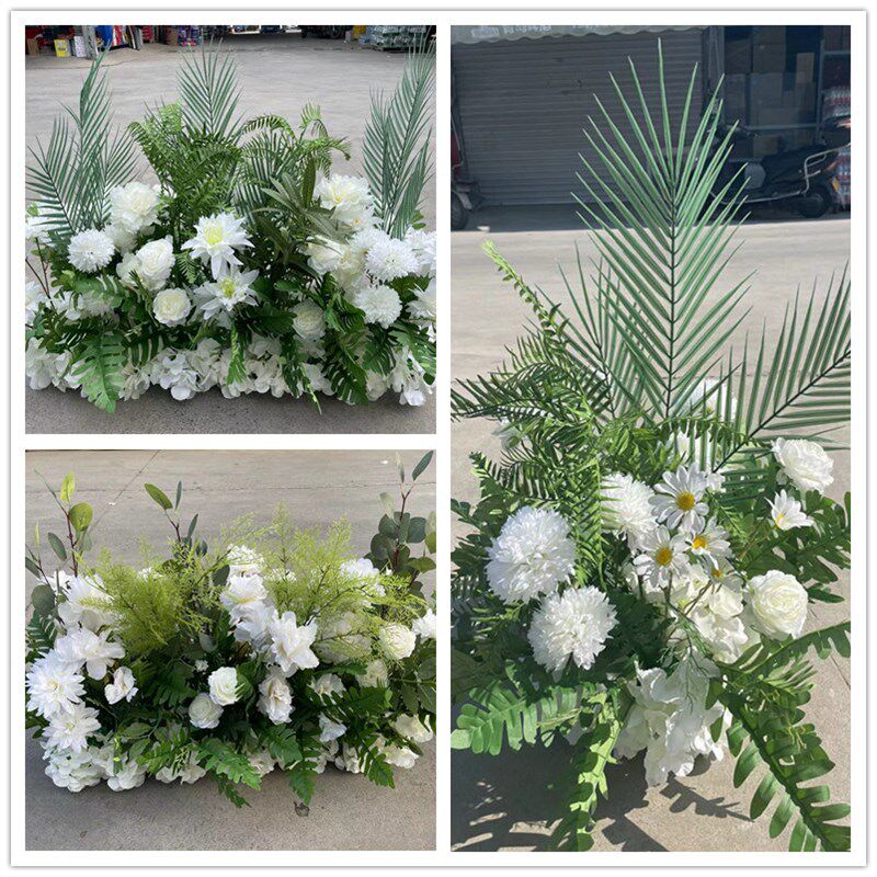 森系婚礼布置装饰地排花婚庆仿真花角花花排绢花路引白绿色挂点花