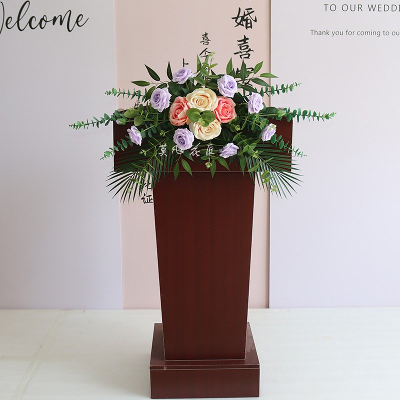 演讲台花主席台绢花仿真花婚礼司仪台商务会议桌花前台节日花布置