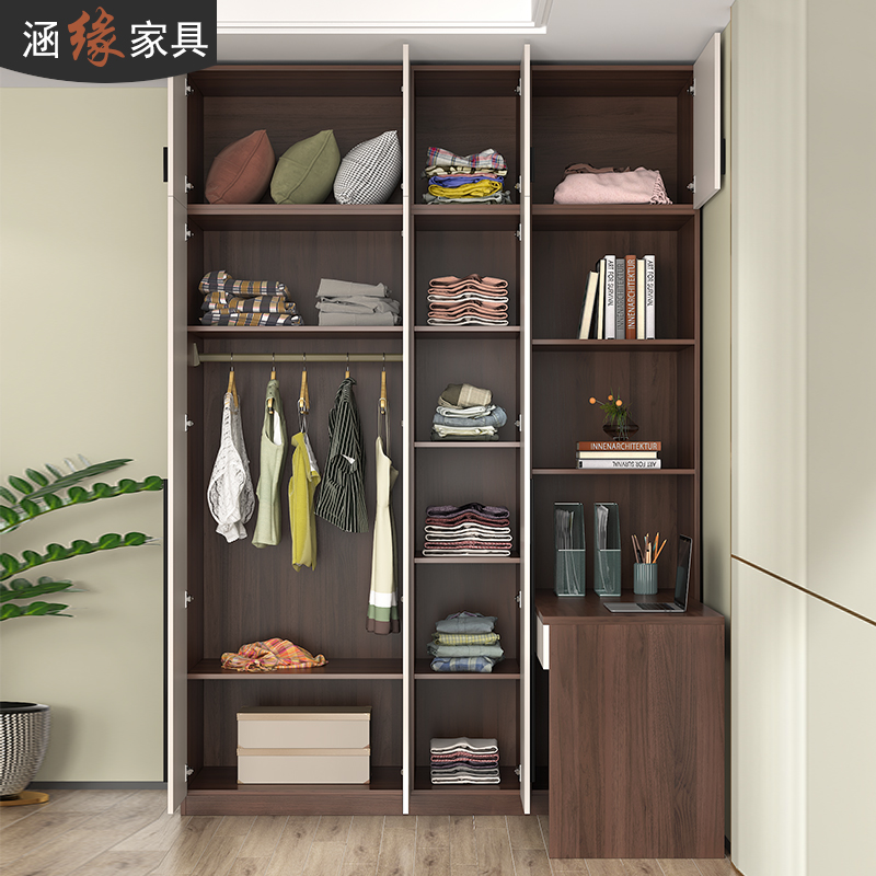 现代简约衣柜转角书桌书架一体小户型卧室衣橱学习桌电脑桌