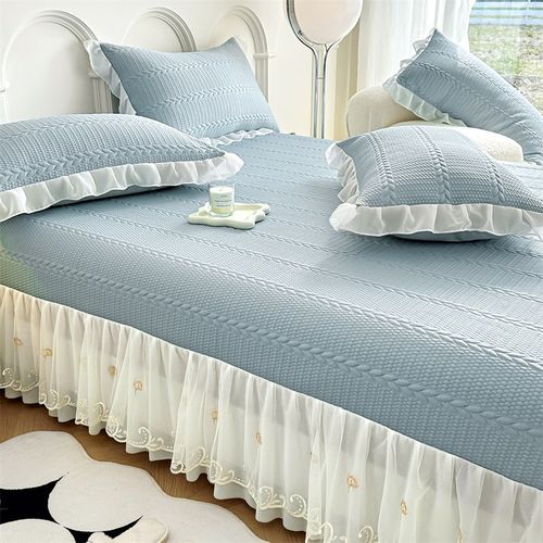 2024新款公主风凉感冰豆豆凉席三件套床裙款可折叠水洗机洗软席子