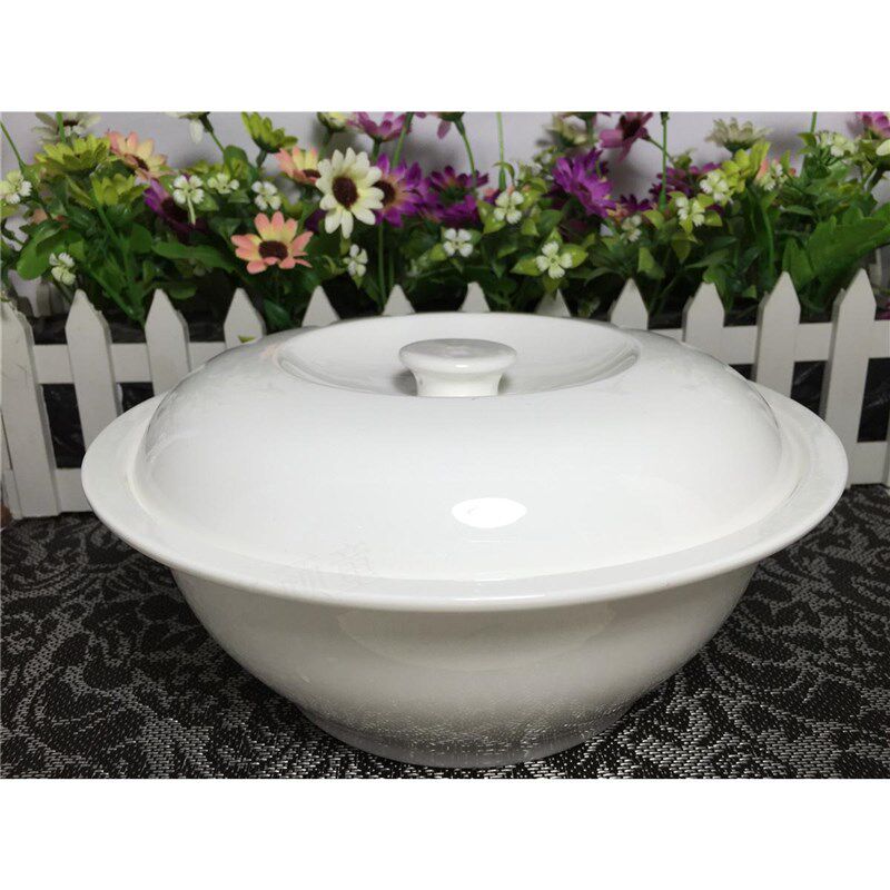 唐山隆达骨瓷 9寸品锅 带盖汤碗 大容量汤碗 盛汤器皿