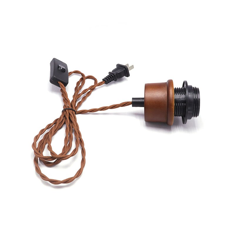 怀旧胡桃木色实木带开关麻花线E27灯座吊灯带插头酒吧别墅民宿DIY