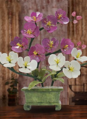 天然玉石蝴蝶兰花盆景盆栽客厅家居饰品创意玄关工艺品兰花摆件