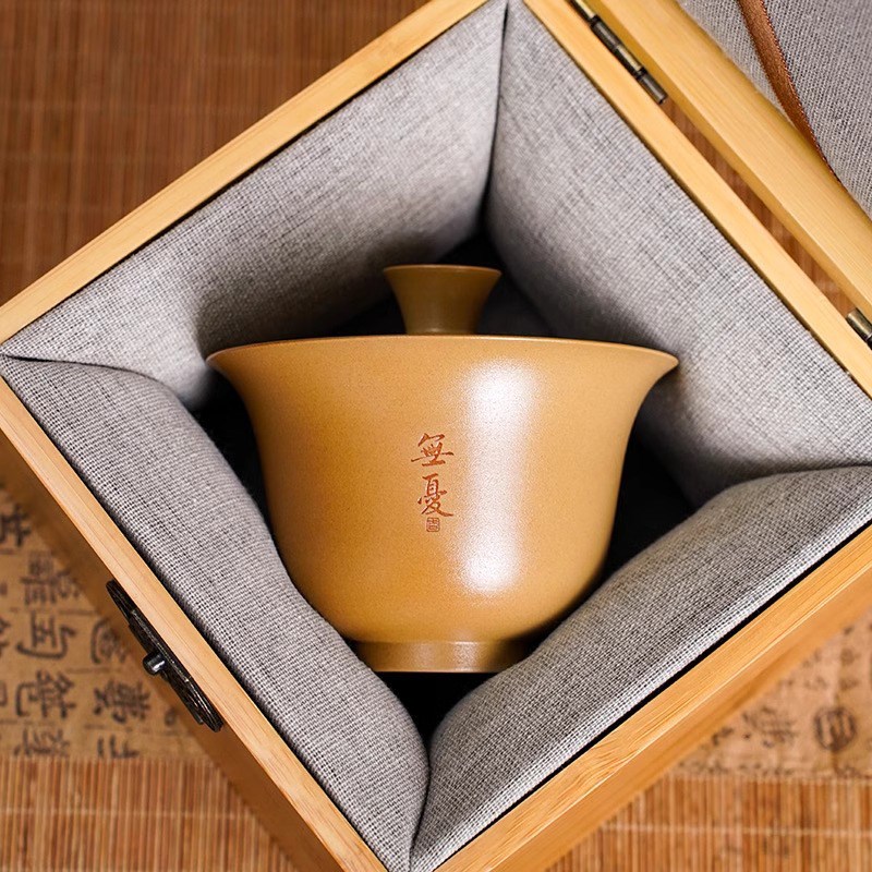 建水紫陶盖碗柴烧手抓壶茶杯单个高档大号不烫手泡茶具陶瓷带盖轻