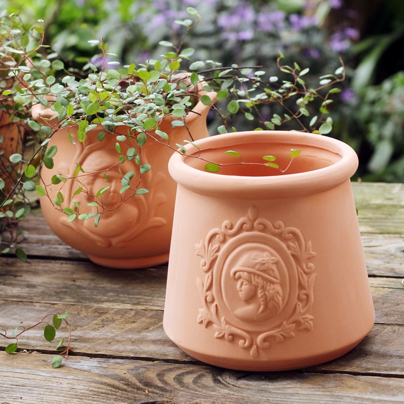 欧式创意花边简约透气陶土多肉绿植花园阳台百搭兰花红陶花盆摆件