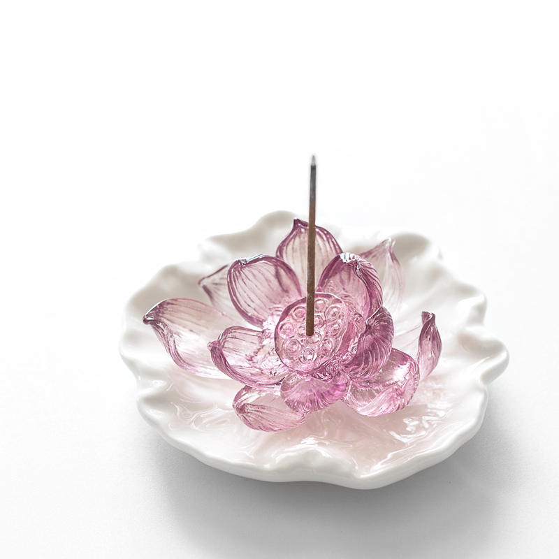一笑间莲花香插线香插香座香托沉香香熏炉琉璃装饰办公桌面摆件