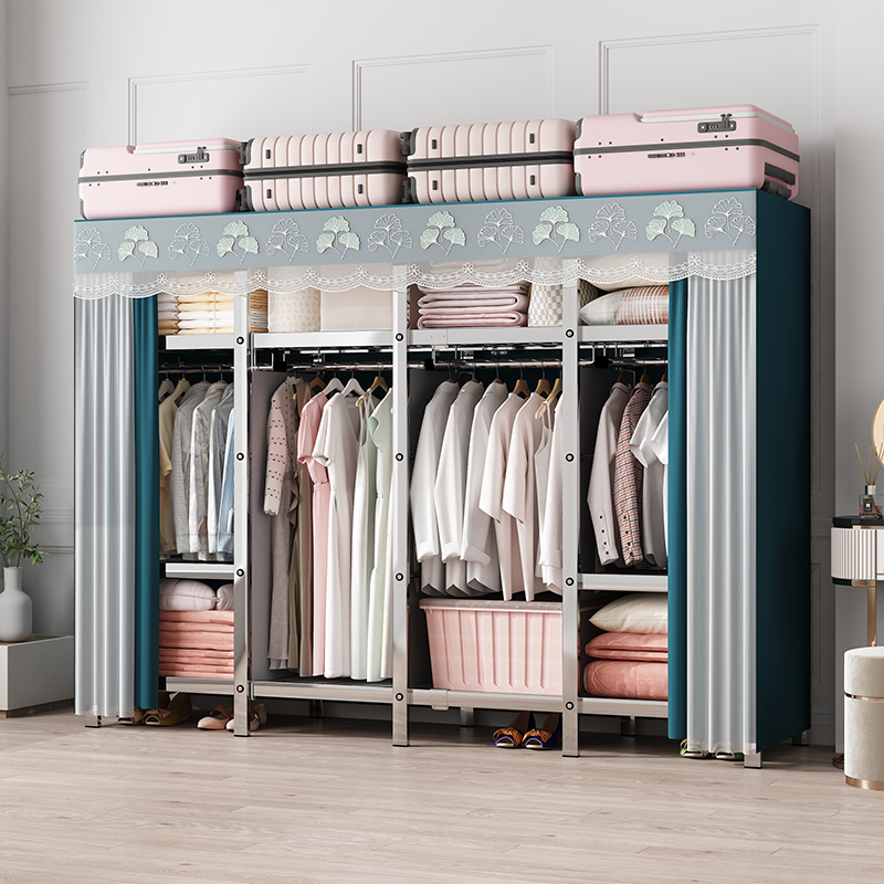 纱帘布衣柜全钢架家用人加厚钢管家用宿舍衣橱挂衣架子结实稳固