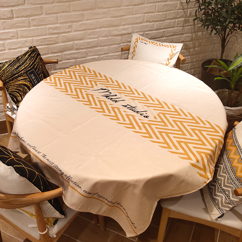 棉花大盗防水防污防烫餐桌布艺金色条纹几何圆形圆桌布方桌布盖巾