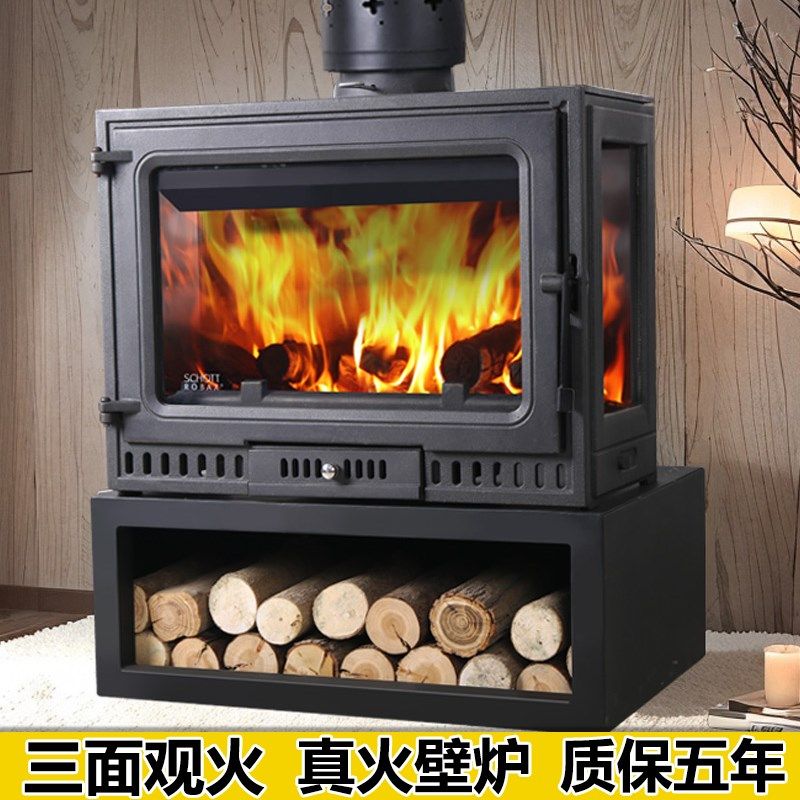 三面观火真火壁炉烧木柴火燃木柴别墅家用民宿室内取暖炉铸铁匠人