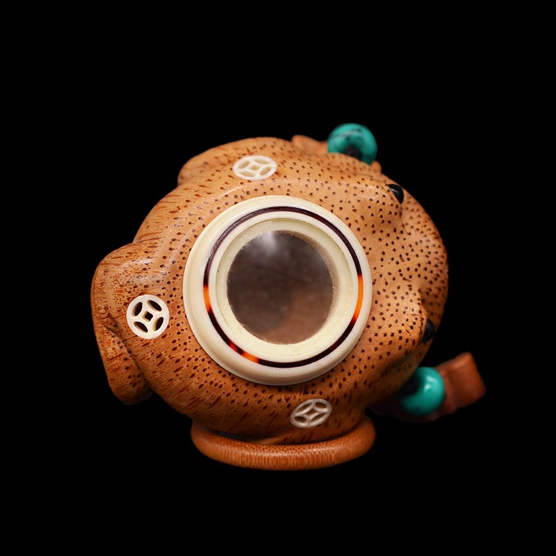 精选老竹雕刻呱呱金蟾蛉子罐手把件竹蛉盒黄蛉鸣虫油蛉金蛉手把件