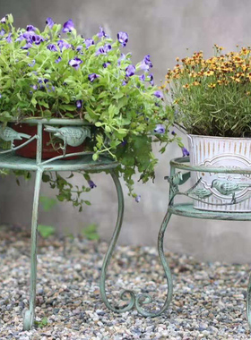 复古做旧铁艺花架绿萝吊兰阳台落地花盆架子抬高花凳花托小鸟护边