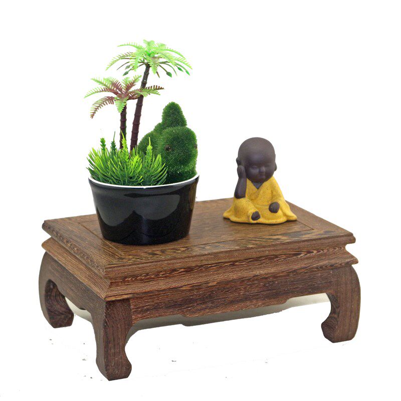 实木奇石底座鸡翅木雕摆件方形花盆景佛性花瓶石头工艺品木质底座