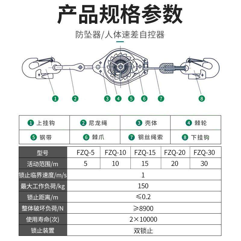 G空作业人体737坠器150K自锁自控速差缓重器Fall高Arrest防Device