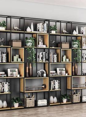 美断式铁艺置物架落地办多公室屏隔柜镂空展示架客厅85605层实风