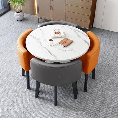 可收纳省空UMP间餐桌圆家用小商户型饭桌店洽谈桌椅组合接待面桌