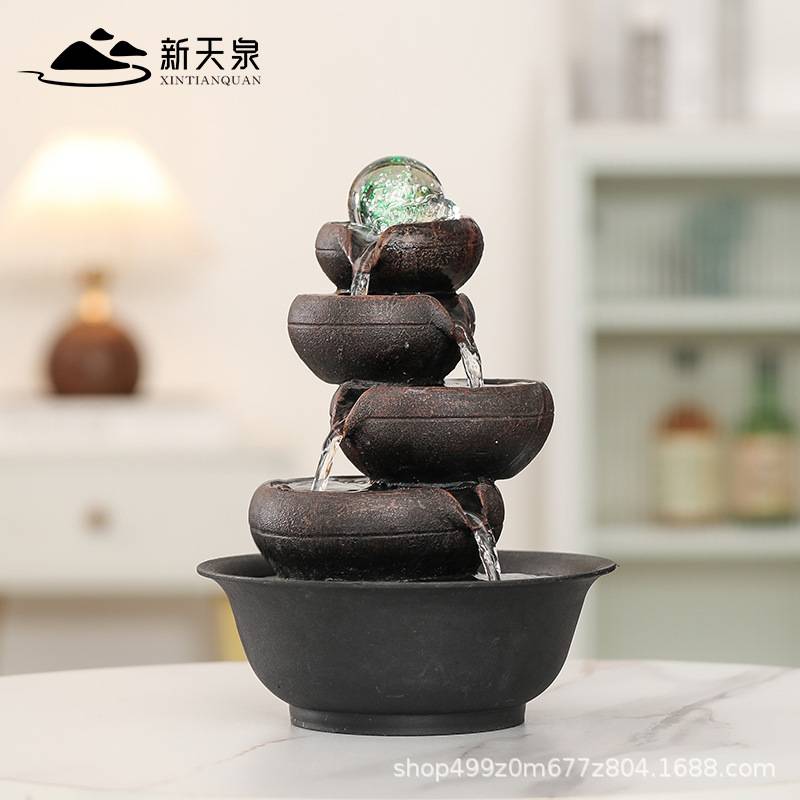 办公室风水轮水晶球转珠流水生财摆件循环水喷泉室内家居桌面造景