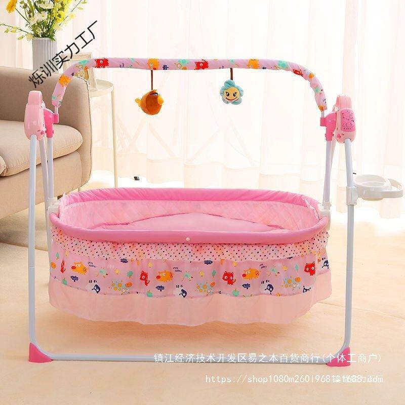 婴儿电智摇篮床刚出生动宝宝摇摇床可叠多功能0NLA能-3岁儿折天蓝