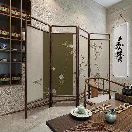 新中厅实木屏式风断客入户门卧室隔遮挡家用移动折叠折屏进zb1门