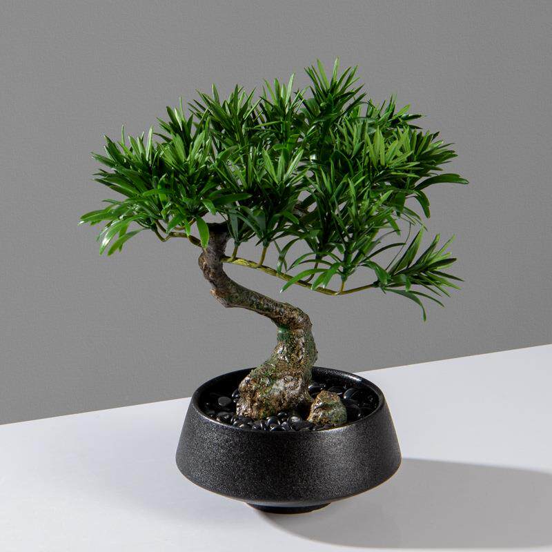 新仿真迎客绿植盆景中式日式案几书房茶摆室书法松桌洽HY1734谈桌