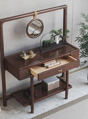 新中式客厅实木玄隔断柜现简约入户门条厅代案端景台关WZC橡胶木