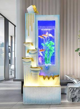 轻奢简约流水喷鱼落地摆泉件缸客厅墙办公室水幕假山循环tb-76055